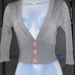 Gray Women's Sweater with Pink Buttons